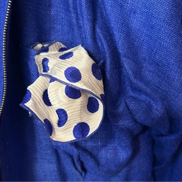 CiaoSport Ltd Vintage Silk Blue Jacket Polka Dot Pocket Handkerchief Accent Sz 8 - Picture 5 of 10